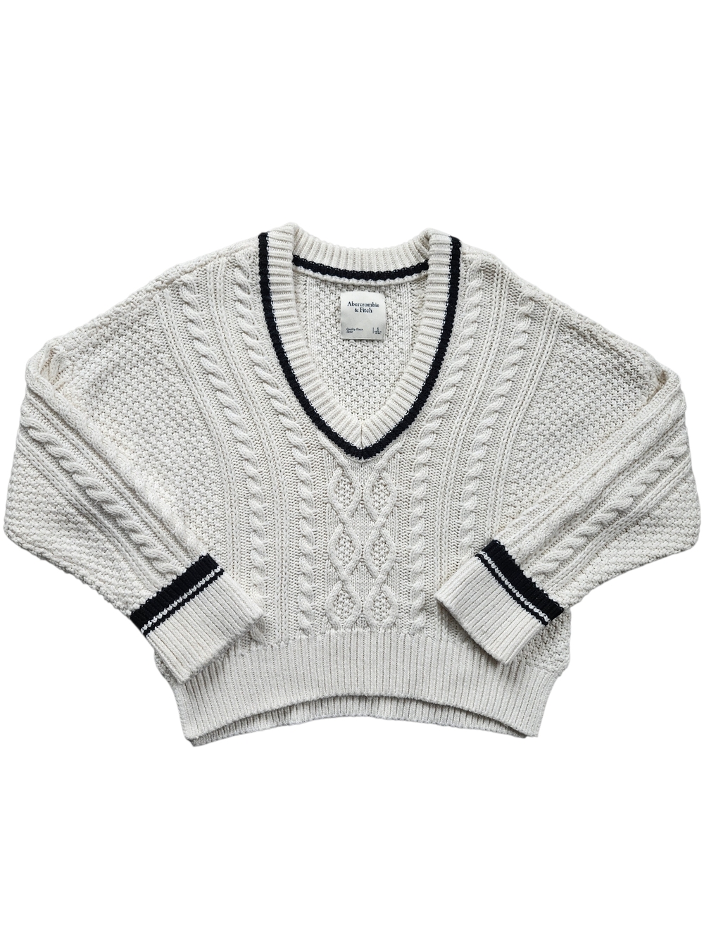 Abercrombie & Fitch Cable Knit Sweate V-Neck Preppy Cottagecore